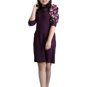 KUDUZO Girls Midi Knee Length Party Dress | Festive Party Dress for Girls| Knee Length Bodycon Dress | Fashion Sleeve Fancy Dress for Birthday Girl