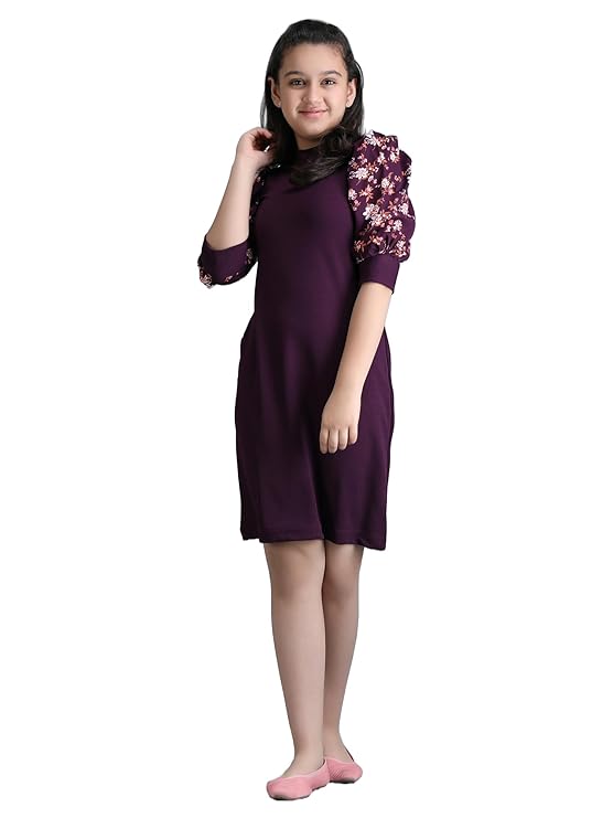 KUDUZO Girls Midi Knee Length Party Dress | Festive Party Dress for Girls| Knee Length Bodycon Dress | Fashion Sleeve Fancy Dress for Birthday Girl